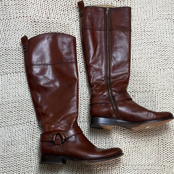 Frye Melissa Harness Extended Leather Calf Tall Riding Boots Brown Size 9.5B - Picture 5 of 11